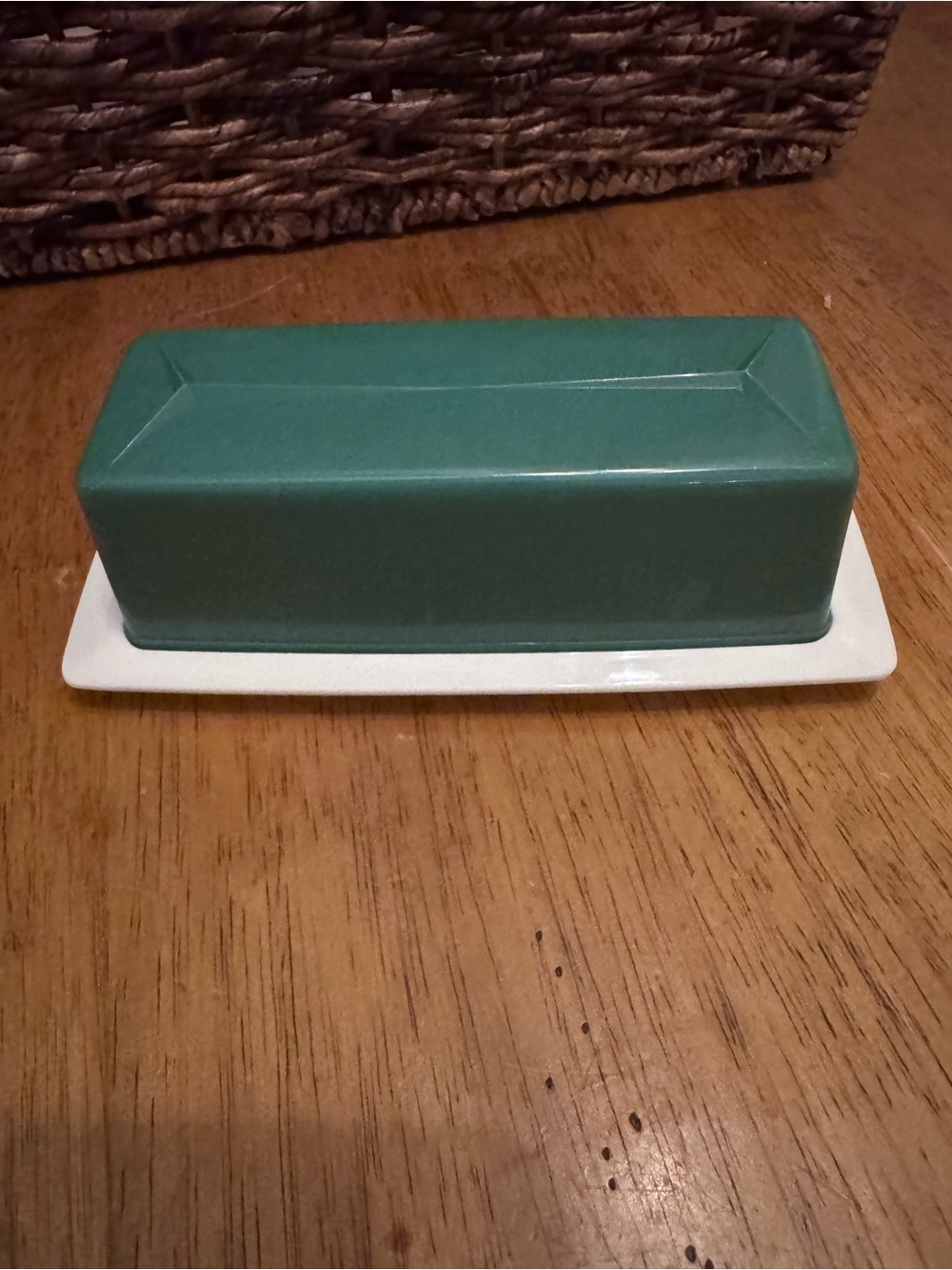 Vintage Deka Plastic Covered Butter Dish Green & White Mid-Century Modern USA